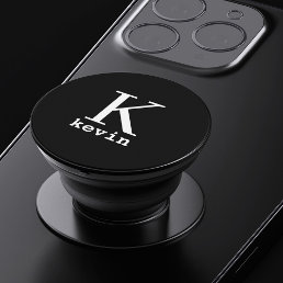 Modern monogram initial name personalized black PopSocket