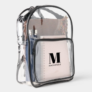 Modern Monogram Initial Name Personalized Clear Backpack