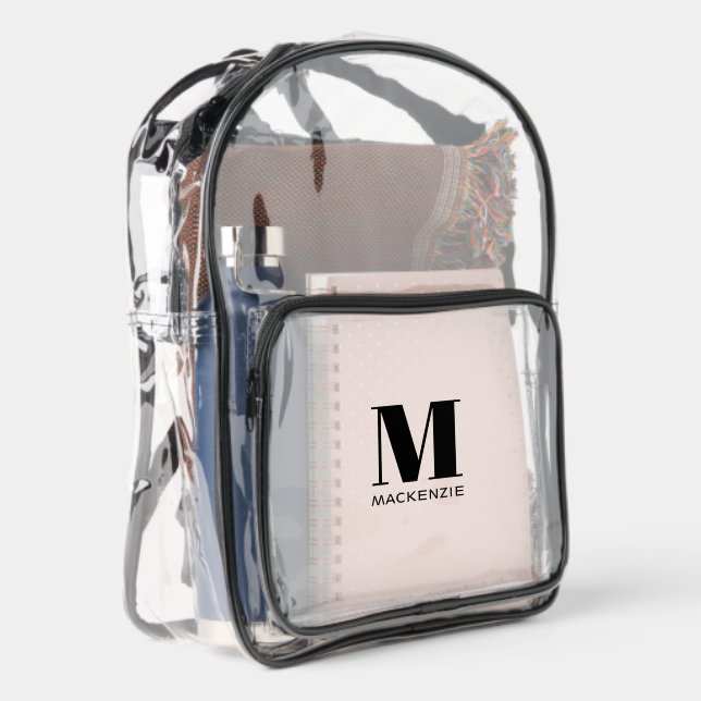 Modern Monogram Initial Name Personalized Clear Backpack (Right)
