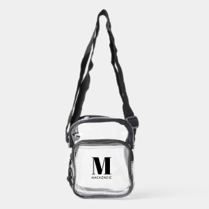 Modern Monogram Initial Name Personalized Clear Crossbody Bag