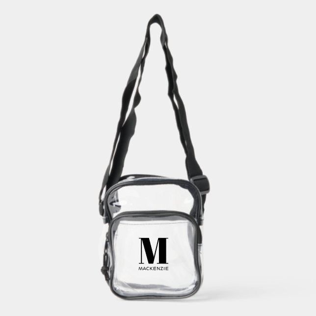 Modern Monogram Initial Name Personalized Clear Crossbody Bag (Front)