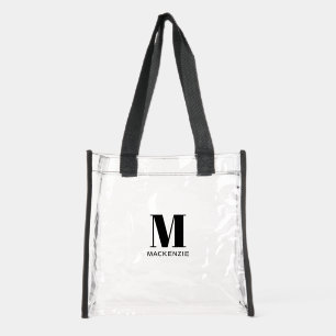 Modern Monogram Initial Name Personalized Clear Tote Bag