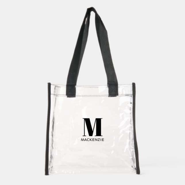 Modern Monogram Initial Name Personalized Clear Tote Bag (Front)