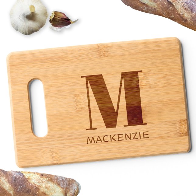 Modern Monogram Initial Name Personalized Engraved Cutting Board (Modern monogram initial name personalized bamboo cutting board)
