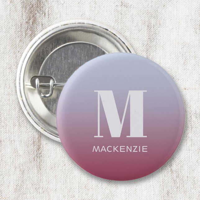 Modern Monogram Initial Name Pink Blue Gradient Button (Modern monogram initial name personalized gradient button)