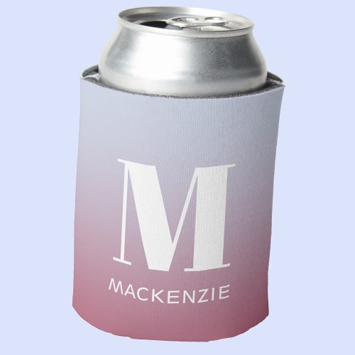 Modern Monogram Initial Name Pink Blue Gradient Can Cooler