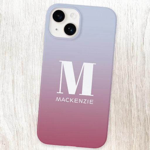 Modern Monogram Initial Name Pink Blue Gradient Case-Mate iPhone 14 Case