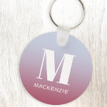 Modern Monogram Initial Name Pink Blue Gradient Keychain<br><div class="desc">Modern typography minimalist monogram initial name design which can be changed to personalize.  White on a pink to blue gradient background.</div>