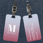 Modern Monogram Initial Name Pink Blue Gradient Luggage Tag<br><div class="desc">Modern typography minimalist monogram initial name design which can be changed to personalize,  along with the details on the reverse. White on a pink to pale blue gradient background.</div>