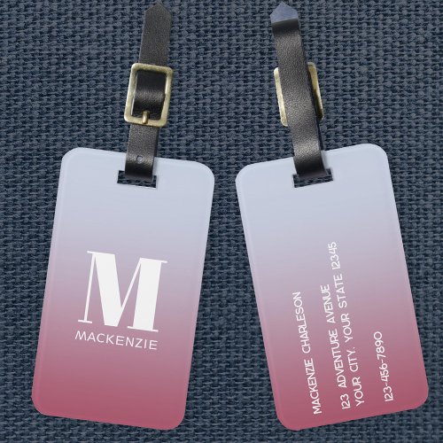 Modern Monogram Initial Name Pink Blue Gradient Luggage Tag