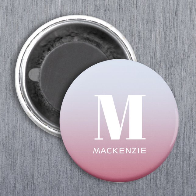 Modern Monogram Initial Name Pink Blue Gradient Magnet (Modern monogram initial name personalized gradient magnet)