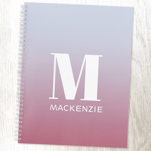 Modern Monogram Initial Name Pink Blue Gradient Notebook