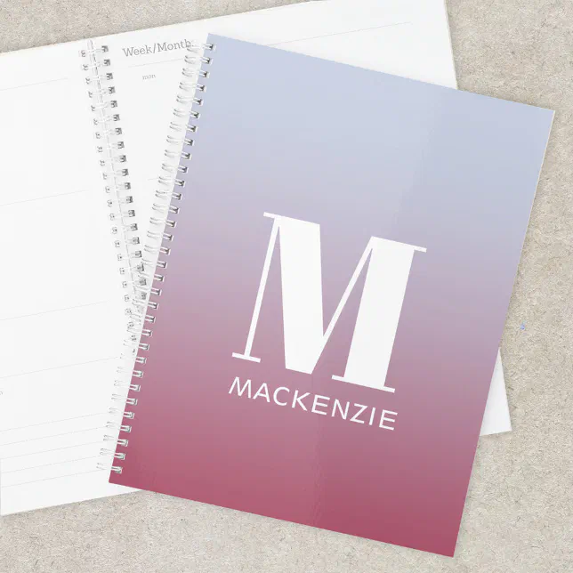 Modern Monogram Initial Name Pink Blue Gradient Planner | Zazzle