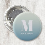 Modern Monogram Initial Name Teal Aqua Gradient Button<br><div class="desc">Modern typography minimalist monogram initial name design which can be changed to personalize.  White on a teal to aqua blue ocean gradient background.</div>