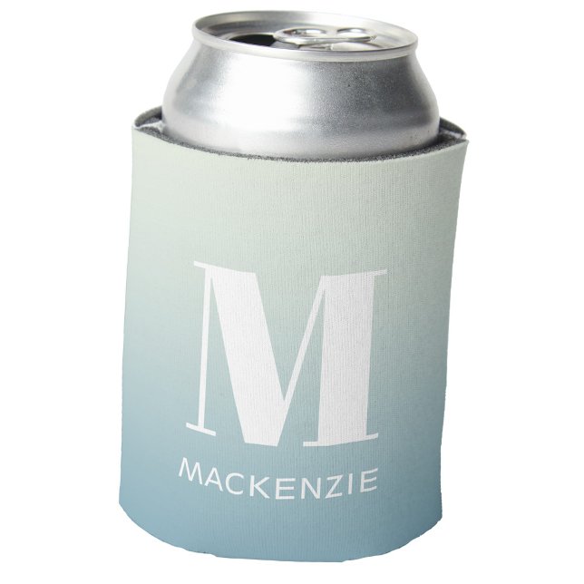 Modern Monogram Initial Name Teal Aqua Gradient Can Cooler (Modern monogram initial name blue aqua teal gradient can cooler)