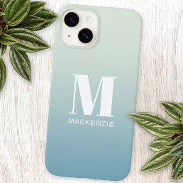 Modern Monogram Initial Name Teal Aqua Gradient Case-Mate iPhone 14 Case