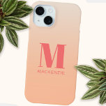 Modern Monogram Initial Name Teal Aqua Gradient iPhone 15 Case<br><div class="desc">Modern typography minimalist monogram initial name design which can be changed to personalize on a peach gradient background.</div>