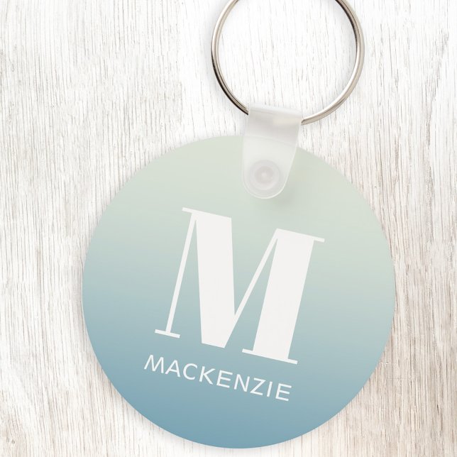 Modern Monogram Initial Name Teal Aqua Gradient Keychain (Monogram initial name personalized teal aqua gradient keyring)