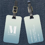 Modern Monogram Initial Name Teal Aqua Gradient Luggage Tag<br><div class="desc">Modern lower case typography minimalist monogram initial design which can be changed to personalize,  along with the details on the reverse. White on a teal to aqua ocean gradient background.</div>