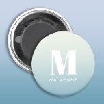 Modern Monogram Initial Name Teal Aqua Gradient Magnet<br><div class="desc">Modern typography minimalist monogram initial name design which can be changed to personalize.  White on a teal to aqua blue ocean gradient background.</div>