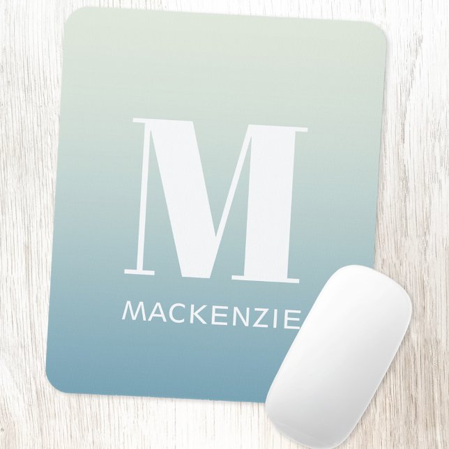 Modern Monogram Initial Name Teal Aqua Gradient Mouse Pad (Aqua blue gradient modern monogram initial name personalized mousemat)