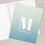 Modern Monogram Initial Name Teal Aqua Gradient Planner<br><div class="desc">Modern lower case typography minimalist monogram initial design which can be changed to personalize. White on a teal to aqua ocean gradient background.</div>