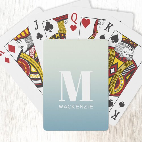 Modern Monogram Initial Name Teal Aqua Gradient Poker Cards