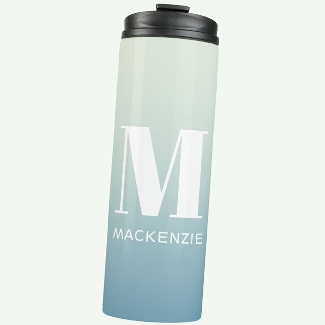 Modern Monogram Initial Name Teal Aqua Gradient Thermal Tumbler (Modern monogram initial name personalized gradient thermal tumbler)