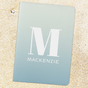 Modern Monogram Initial Pastel Blue Green Gradient Passport Holder
