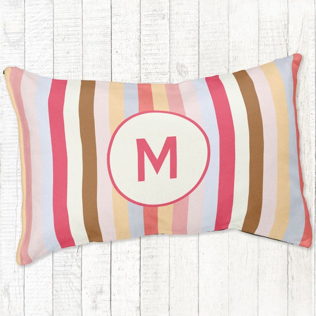 Modern Monogram Initial Pastel Candy Stripe Pet Bed (Pastel stripe personalized monogram initial pet bed)