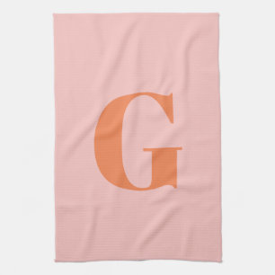 Modern Monogram Initial Pastel Pink and Orange  Kitchen Towel