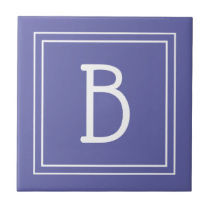 Modern Monogram Initial Periwinkle Blue Ceramic Tile