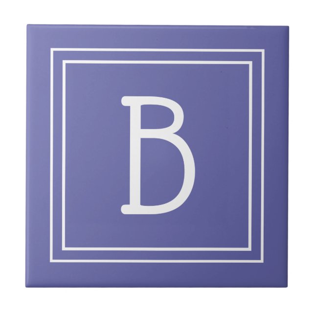 Modern Monogram Initial Periwinkle Blue Ceramic Tile (Front)