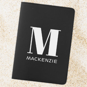 Modern Monogram Initial Personalized Black Passport Holder