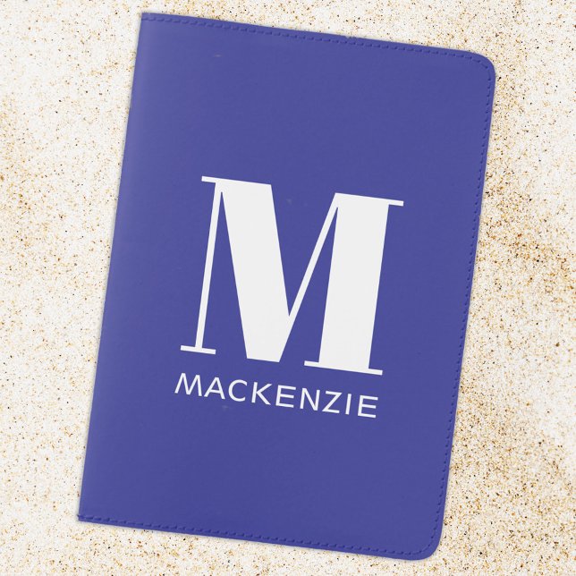 Modern Monogram Initial Personalized Blue Passport Holder (Modern monogram initial custom name personalized minimalist passport cover holder blue)