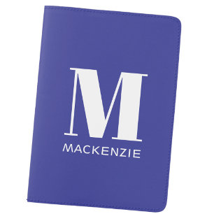 Modern Monogram Initial Personalized Blue Passport Holder
