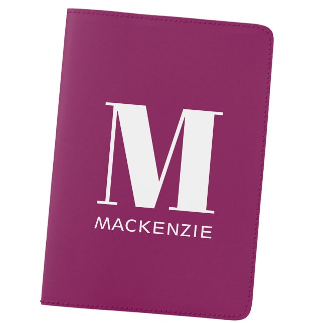 Modern Monogram Initial Personalized Cherry Pink Passport Holder (Modern monogram initial custom name personalized minimalist passport cover holder  cherry pink)