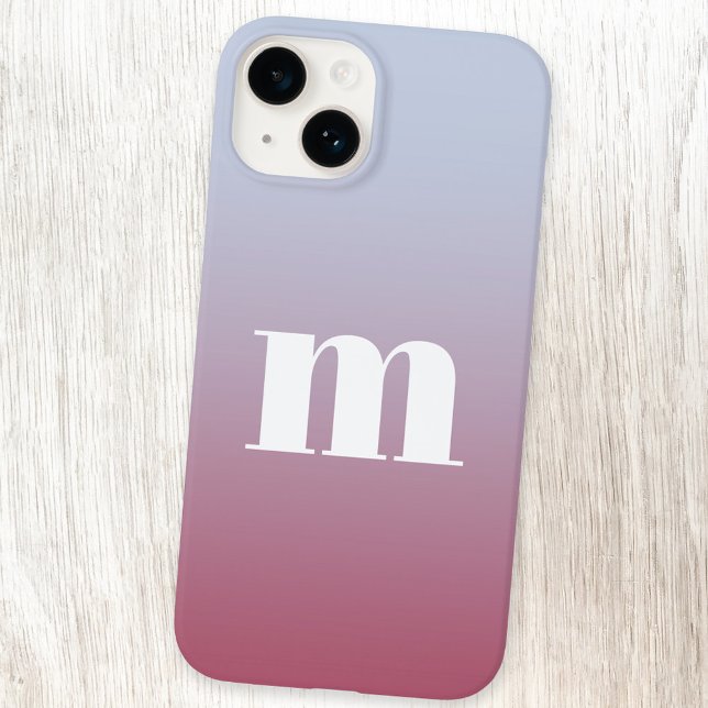 Modern Monogram Initial Pink Blue Gradient Case-Mate iPhone Case (Simple modern monogram personalized pink to pale blue gradient iPhone case)