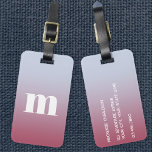 Modern Monogram Initial Pink Blue Gradient Luggage Tag<br><div class="desc">Modern lower case typography minimalist monogram initial design which can be changed to personalize,  along with the details on the reverse. White on a pink to pale blue background.</div>