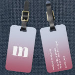 Modern Monogram Initial Pink Blue Gradient Luggage Tag<br><div class="desc">Modern lower case typography minimalist monogram initial design which can be changed to personalize,  along with the details on the reverse. White on a pink to pale blue background.</div>