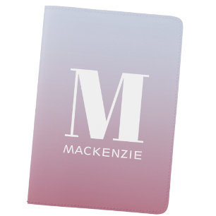 Modern Monogram Initial Pink Blue Gradient Passport Holder