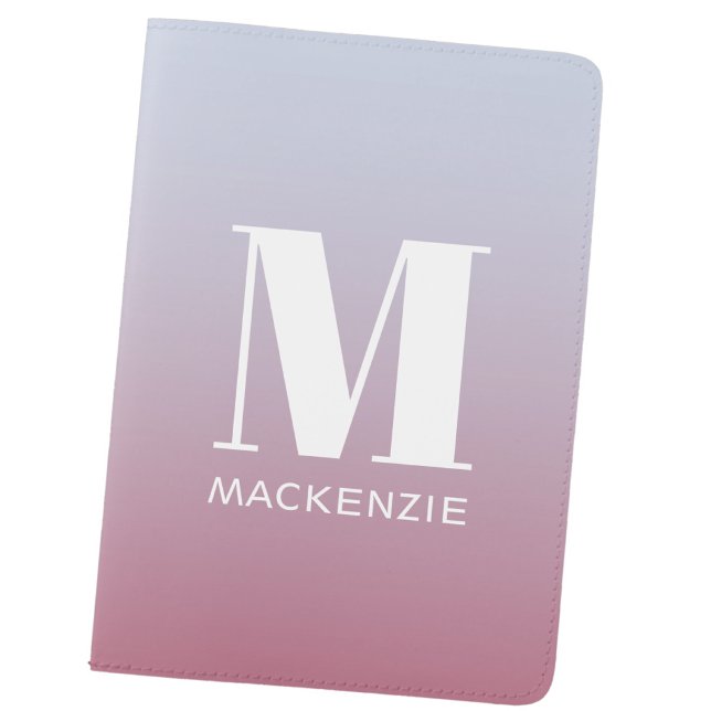 Modern Monogram Initial Pink Blue Gradient Passport Holder (Modern monogram initial custom name gradient dopamine pink blue passport cover holder)