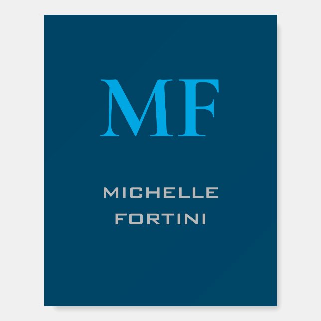 Modern Monogram Initial Plain Sky & Ocean Blue Foam Board (Front)