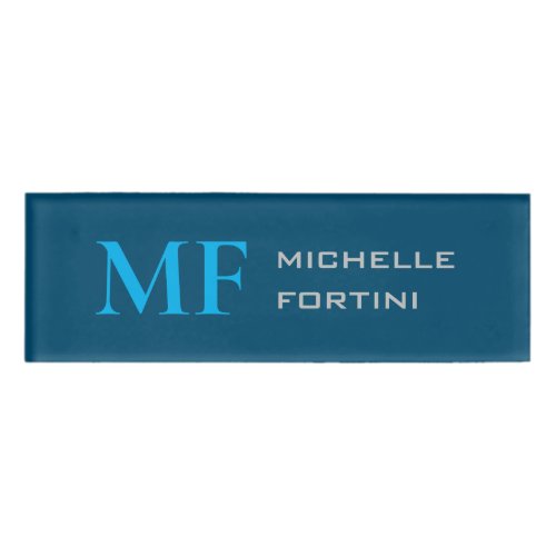 Modern Monogram Initial Plain Sky  Ocean Blue Name Tag