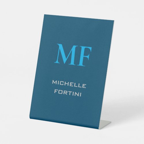 Modern Monogram Initial Plain Sky  Ocean Blue Pedestal Sign