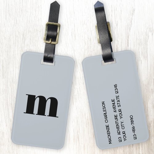 Modern Monogram Initial Powder Blue Luggage Tag