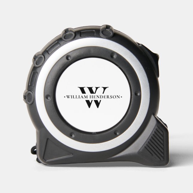 Modern Monogram Initial Professional Black White Tape Measure (Front)