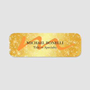 Modern monogram initial professional gold color name tag