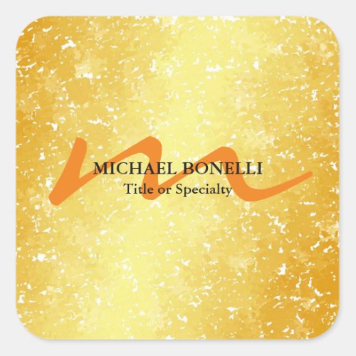 Modern monogram initial professional gold color square sticker