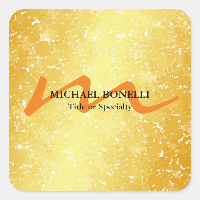 Modern monogram initial professional gold color square sticker (Front)